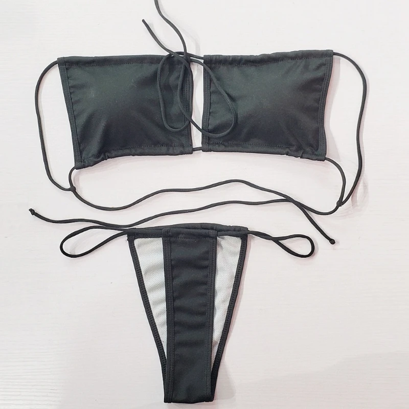 

2021 NEW Bikini Sexy Solid Color Split Halter Swimsuit Beach Party Swiming Set Beachwear