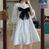 summer preppy style cute harajuku vintage outfits oversize streetwear white dress women kawaii bow mini dresses