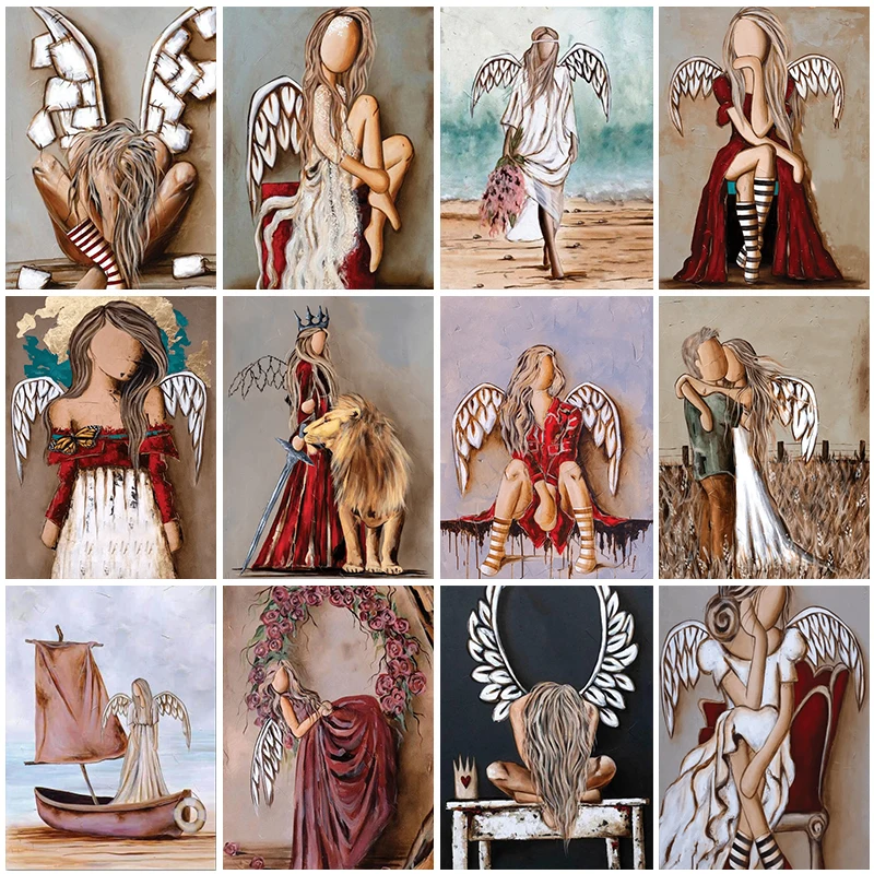 

JANI Diy paint by number Zero-based painting Abstract cartoon angel pictures 40*60 Canvas Acrylic paints home decor