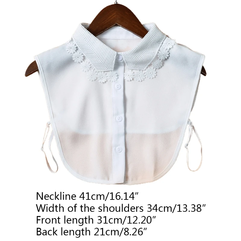 

Women Hollow Out Geometric Lapel False Fake Collar Sweet Floral Tassels Button Down Chiffon Detachable Half Shirt Dickey