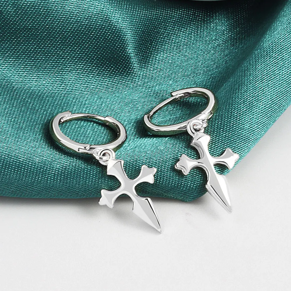 

VENTFILLE 925 Sterling Silver Golden Cross Pendant INS Punk Style Geometric Earrings for Women Party Weddings Minimalist Jewelry