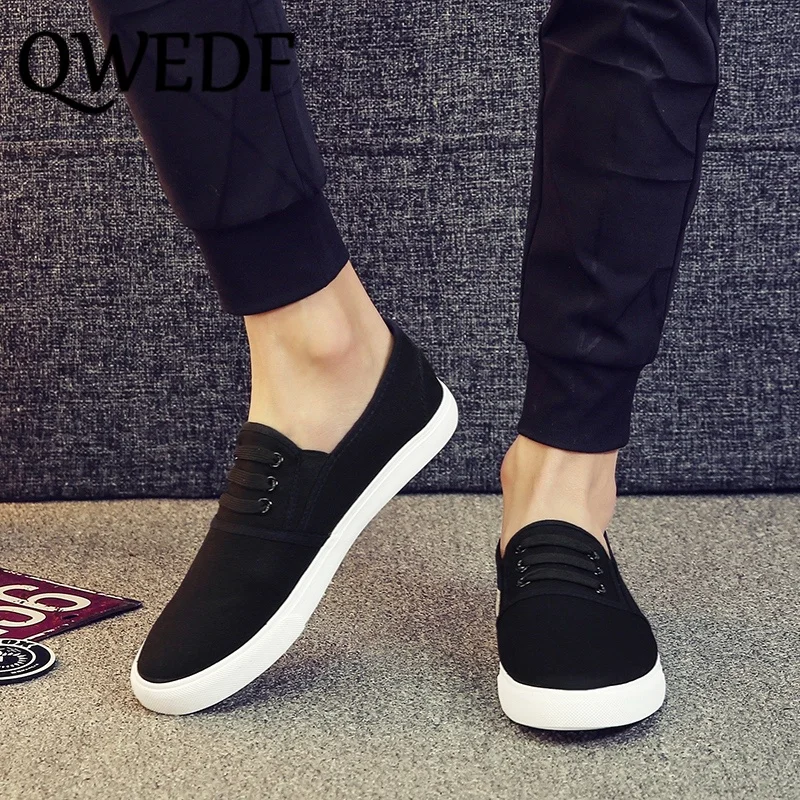 QWEDF 2019 New Flat casual shoes men adult soft rubber sole High Quality light fashion Elastic band canvas loafers ZZ-059 | Обувь