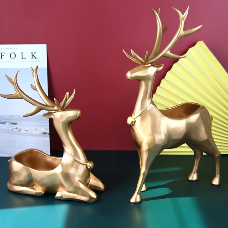 

Deer Statue Sundries Storage Tray Elegant Modern Resin Reindeer Figurines Sculptures Candy Jewelry Holder Key Organizer
