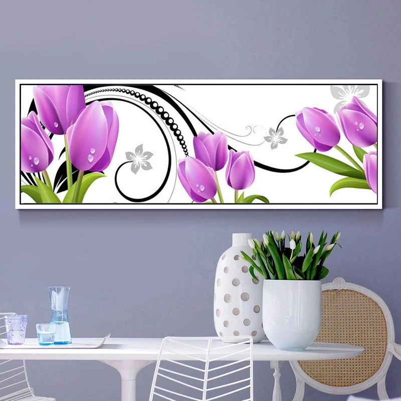 Алмазная живопись сделай сам большой размер Фиолетовый Тюльпан полная вышивка