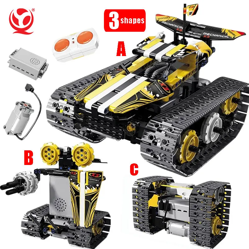 

High-Tech RC Car Tracked Stunt Racing 3IN1 Remote Control Robot Electric Building Blocks MOC Creator STEM Toys For Kids Gifts