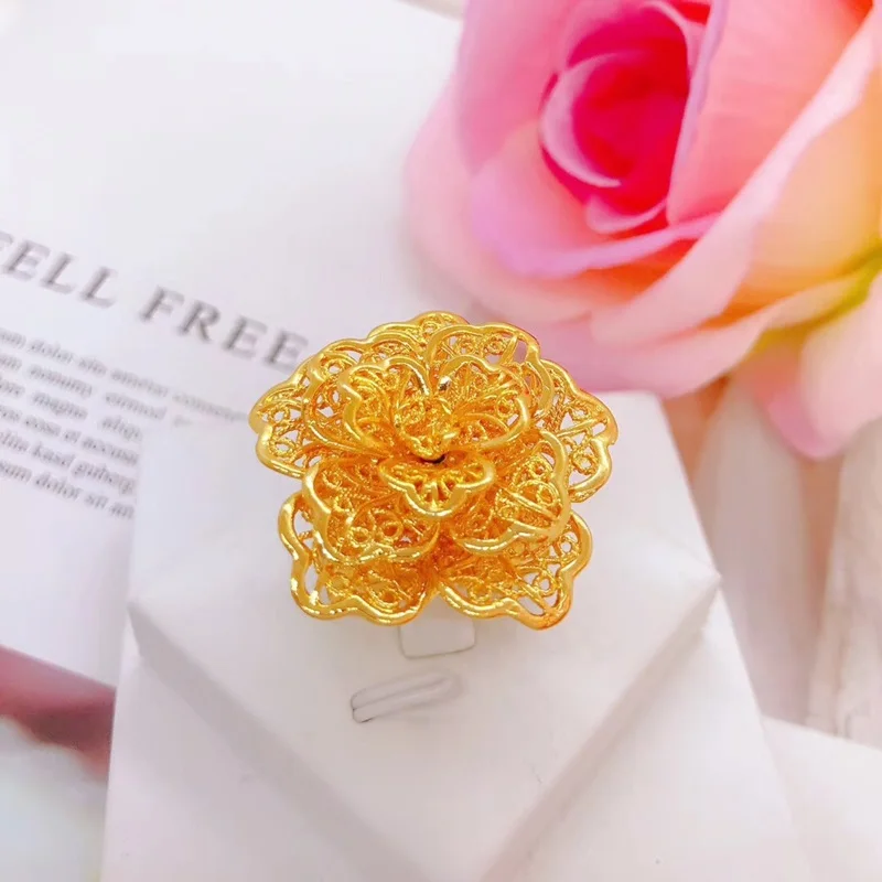 

OMHXFC Jewlery Wholesale YM257 European Fashion Hot Fine Woman Girl Party Birthday Wedding Gift Big Hollow Flower 24KT Gold Ring
