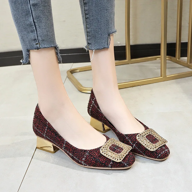 

Women New Fashion Square Heels Shoes 2020 Classic OL Pumps Casual Elegant Sexy Shoes Autumn Luxury Designer Brand Lady Pumps