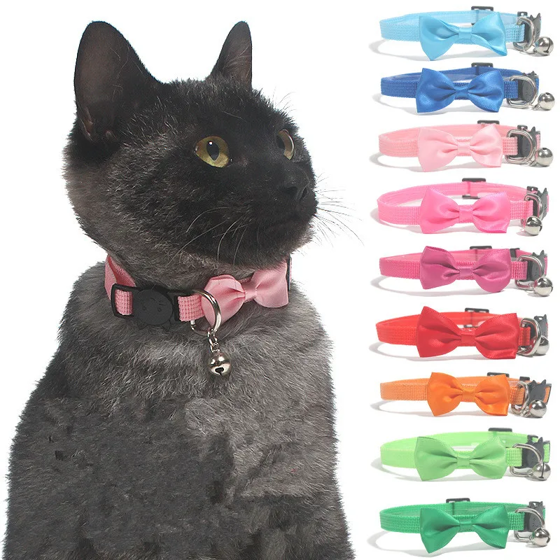 

Регулируемый милый галстук, нейлоновый ошейник для кошек с колокольчиком, бантом для котенка, ошейники для кошек для щенков