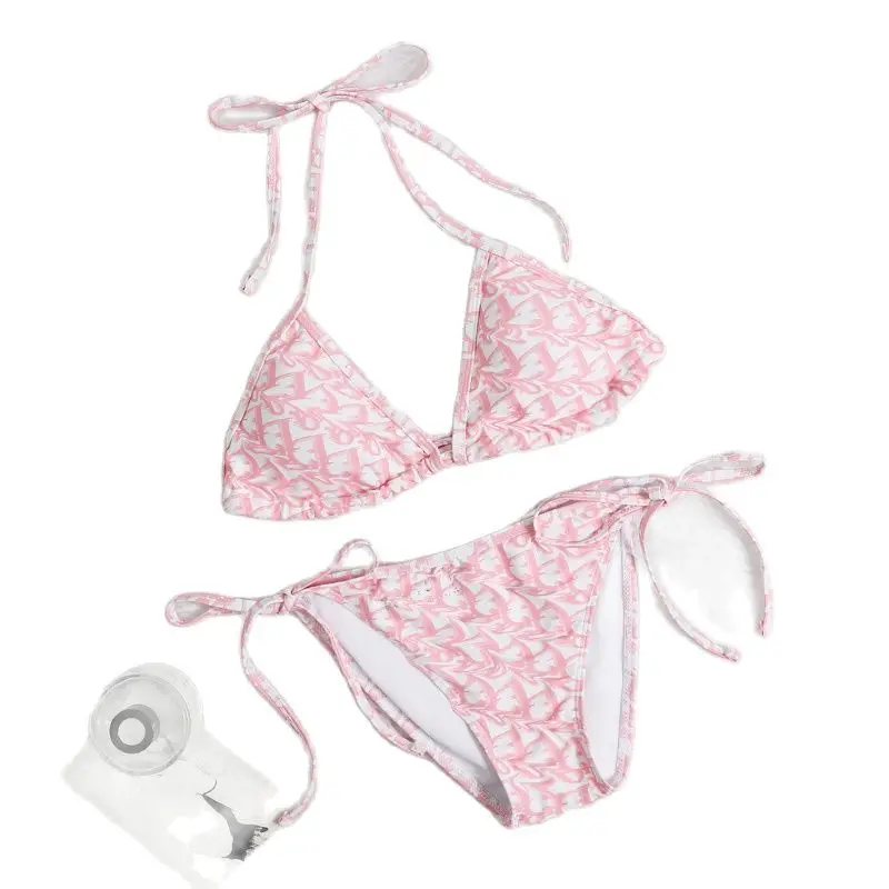 

Brand Bikini 2021 Swimsuit Push Up Swimwear Women Pink Printed Bikini Set Lace Up Backless Female Sexy Biquini High Waist Bikini