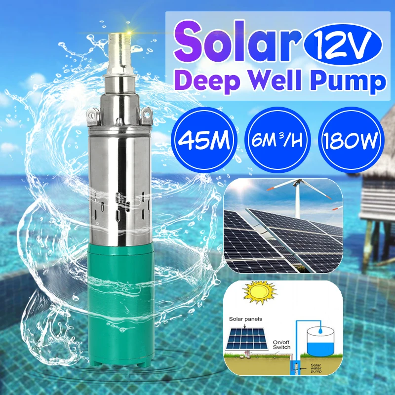 

180W 12V/24V High Lift Solar Water Pump High Pressure Deep Well Pump Submersible DC Pump for Agricultural Irrigation Garden Home