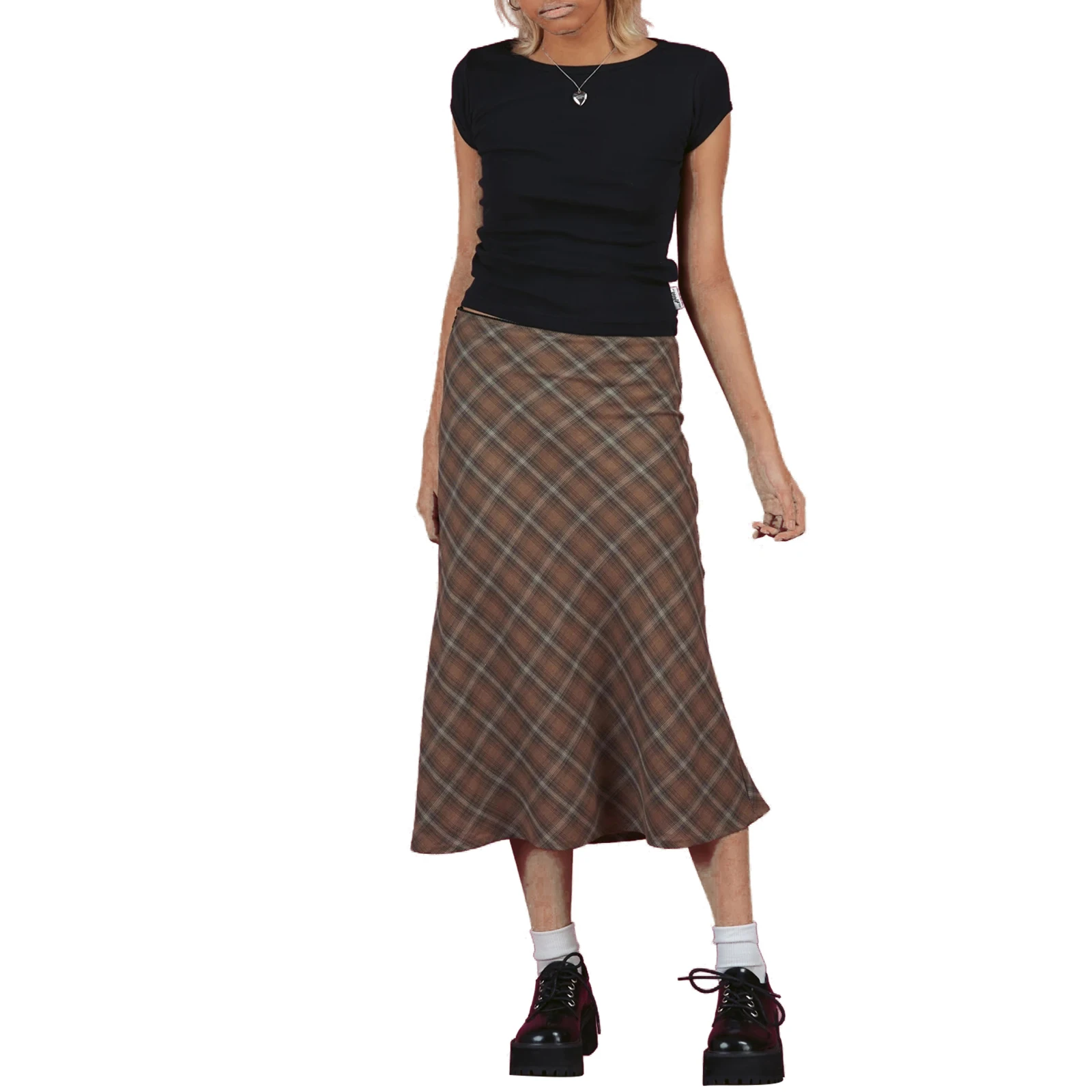 

Women's Bodycon Midi Skirts 2021 New Fashion Plaid Print High Waist Knee Length Stretch Long Skirt