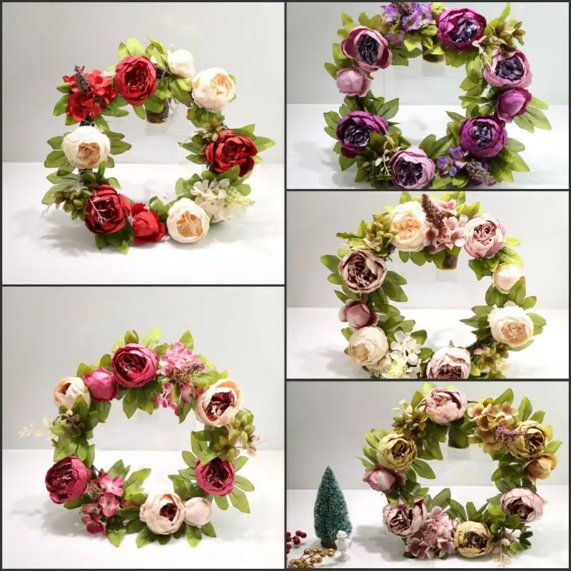 

Simulation Flower Round Artificial Peony Flower Wreath Decoration Christmas Wreath Decorations Door Hanging Ornaments 5 Colors
