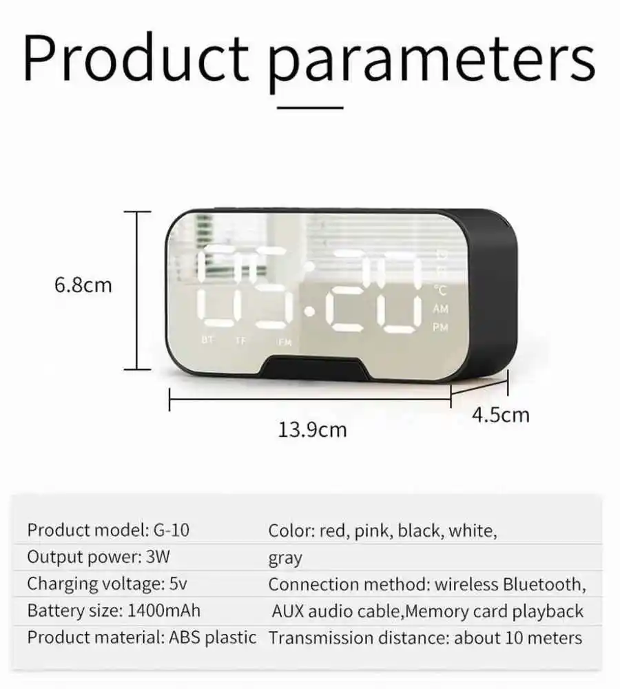 Wireless Speaker Tf Portable Bluetooth Table Digital Alarm Clocks LED Dedside Electronic Clock With Thermometer Fm Radi0 | Дом и сад