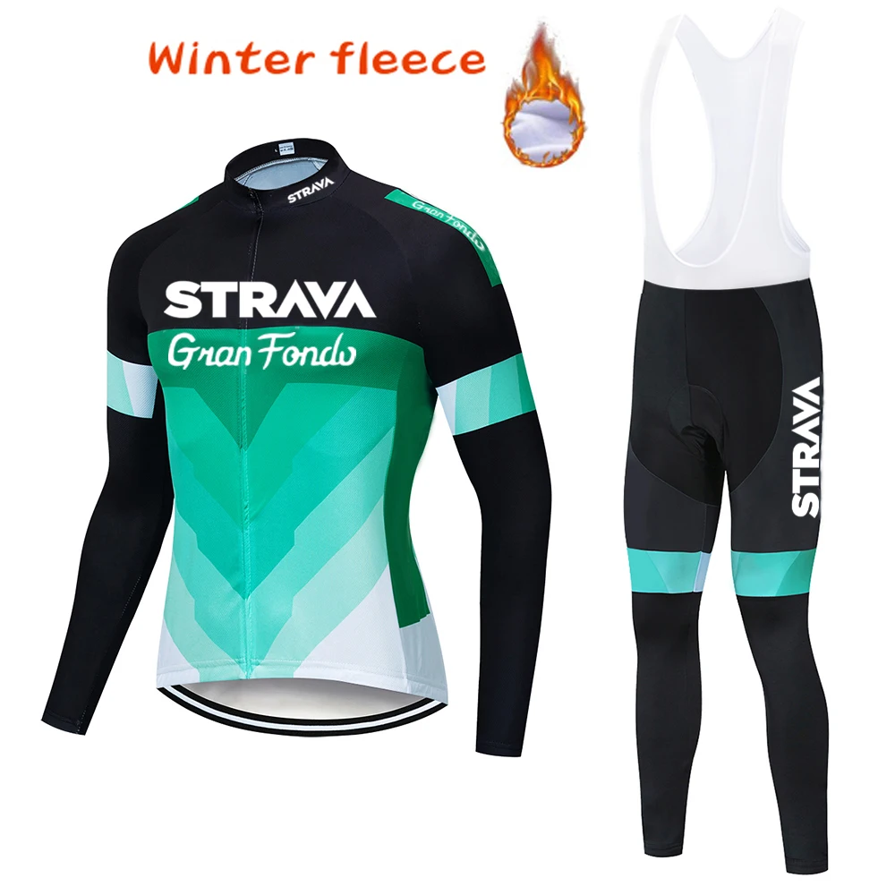 

2021 Pro Cycling Jersey Set Man winter Fleece Mountain Bike Clothes Bicycle Clothing MTB Bike Long sleeve roupa ciclismo STRAVA