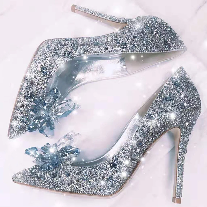 

2021 Newest Cinderella Shoes Rhinestone High Heels Women Pumps Pointed toe Woman Crystal Party Wedding Shoes 5cm/7cm/9cm