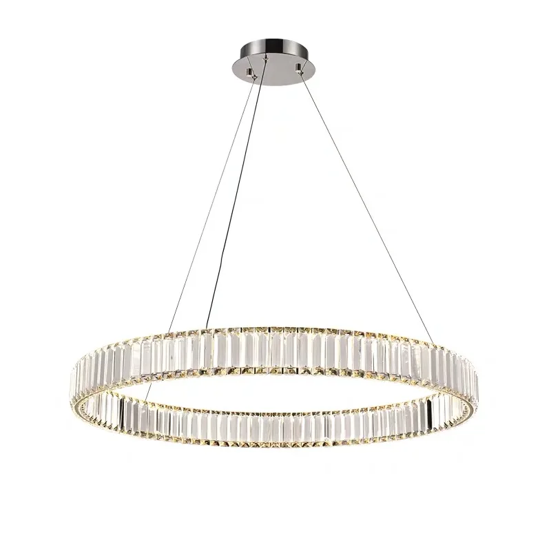 Moderno anillo de cristal de lujo LED colgante dorado claro circular Villa suspensión colgante lámpara para sala de estar dormitorio restaurante