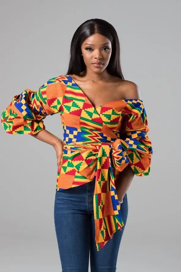 

Fashion V-neck African Clothes 2020 Ladies Sexy dashiki Print Top Strapless Shirts african clothing african clothes for women
