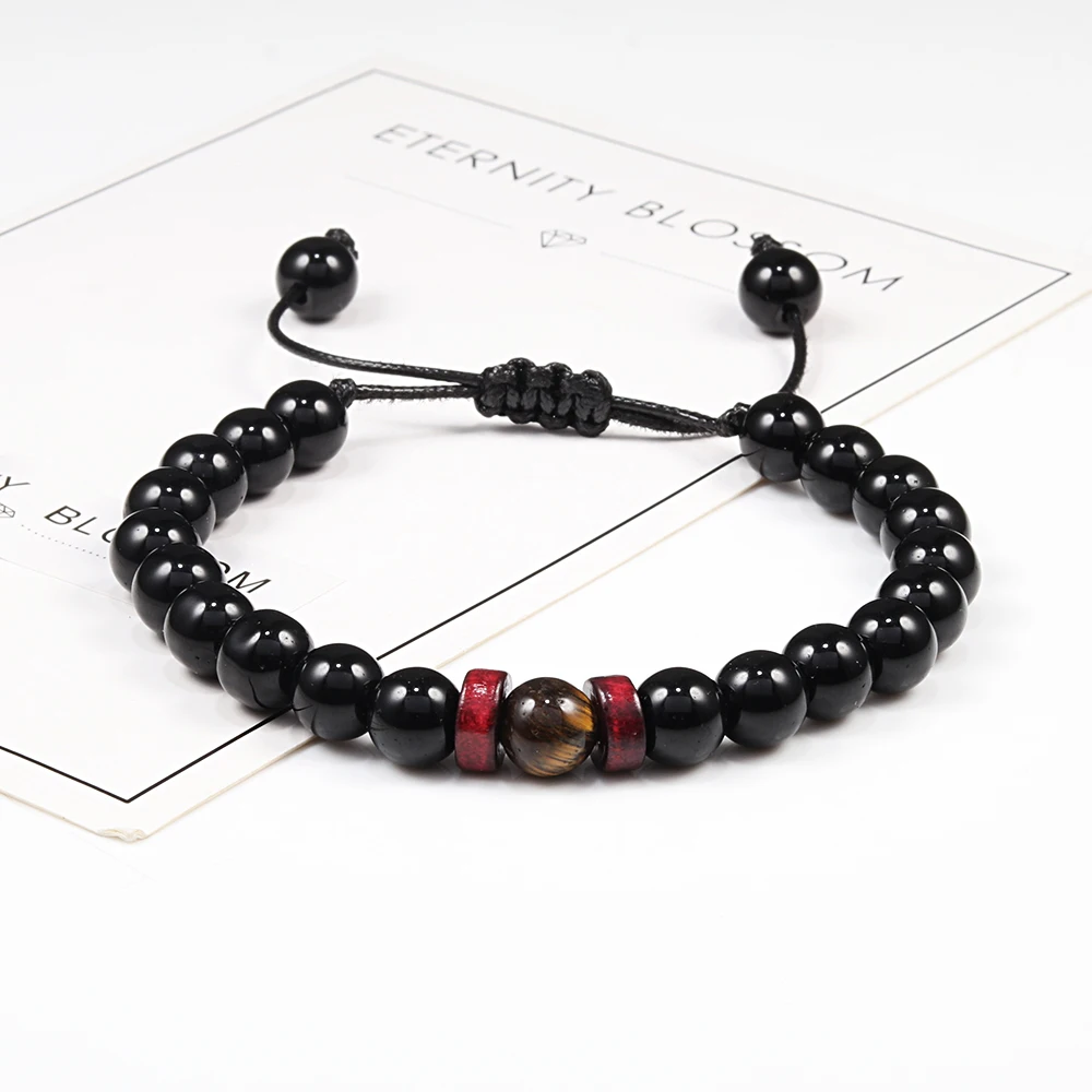 Плетеный браслет ручной работы из черного натурального камня браслеты Будды