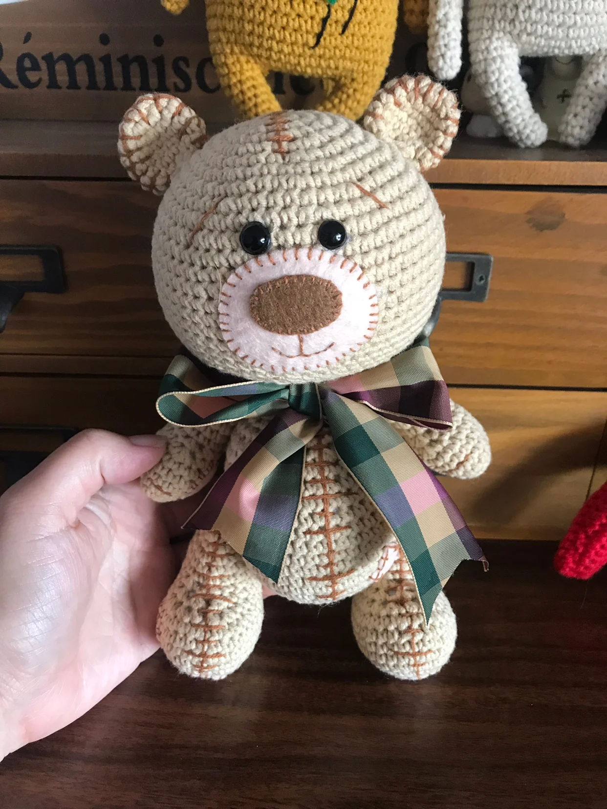 About18cm милая кукла-медведь ручной работы, вязаная игрушка в подарок, шерстяная вязаная кукла, подарок на день рождения для детей(готовое изделие, не сделай сам