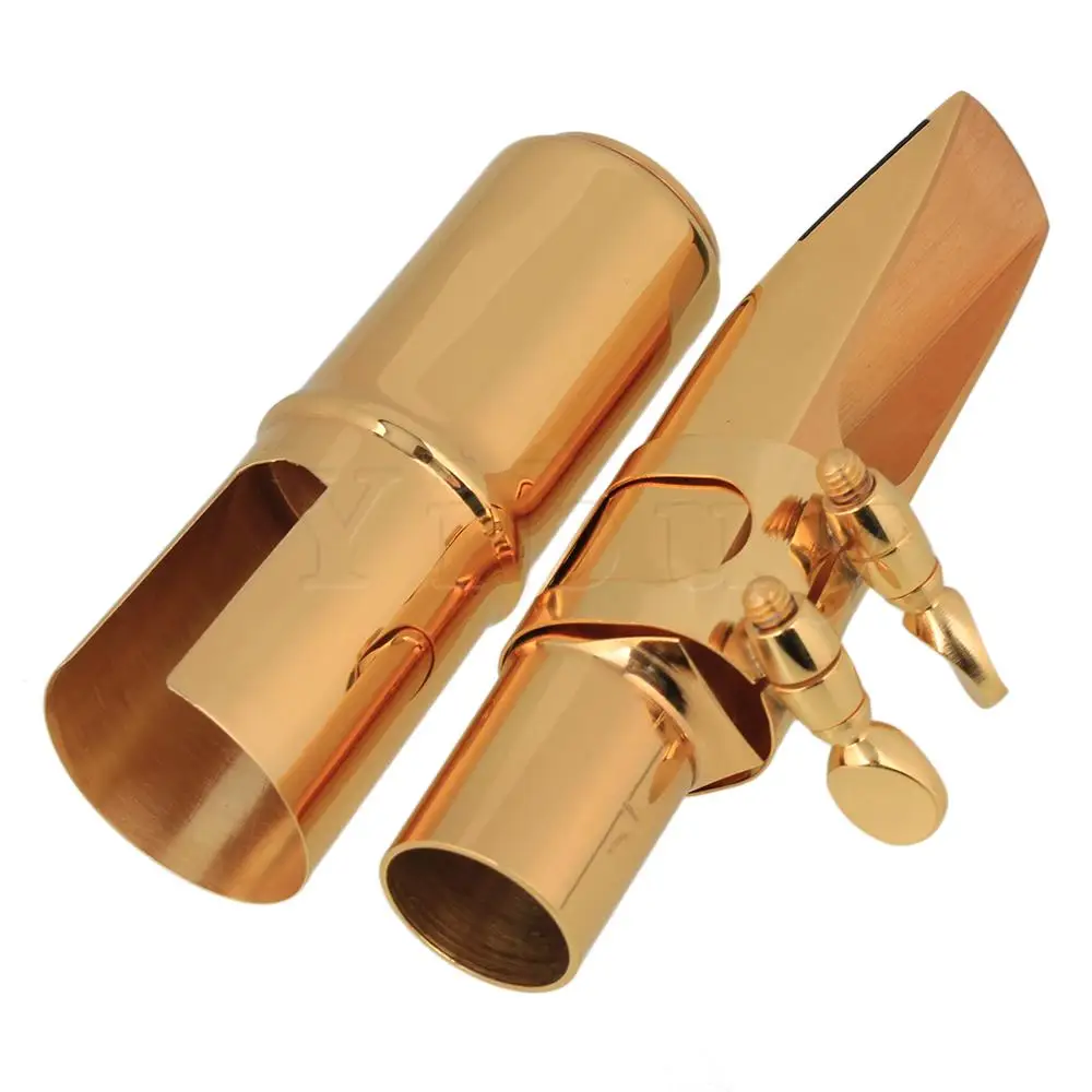 Yibuy золотой 7 # латунь саксофон мундштук с крышкой Лигатура для B-плоский тенор |