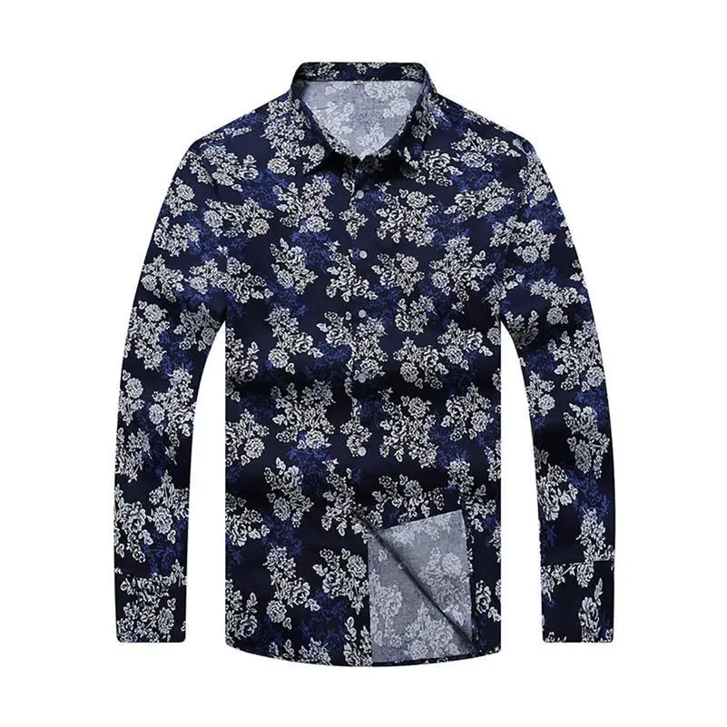 

big size Spring Floral Print Men Shirts Long Sleeve Mens Casual Shirt Slim Men Flower Printing Dress Shirts camisa masculina