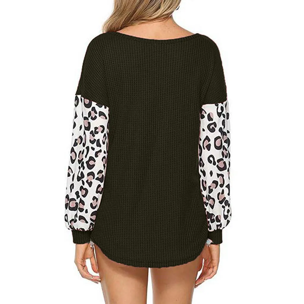 

FREE OSTRICH Blouse Top Women Fashion Leopard Patchwork Tops Long Sleeve Casual Loose Clothing For Autumn Sstreetwear