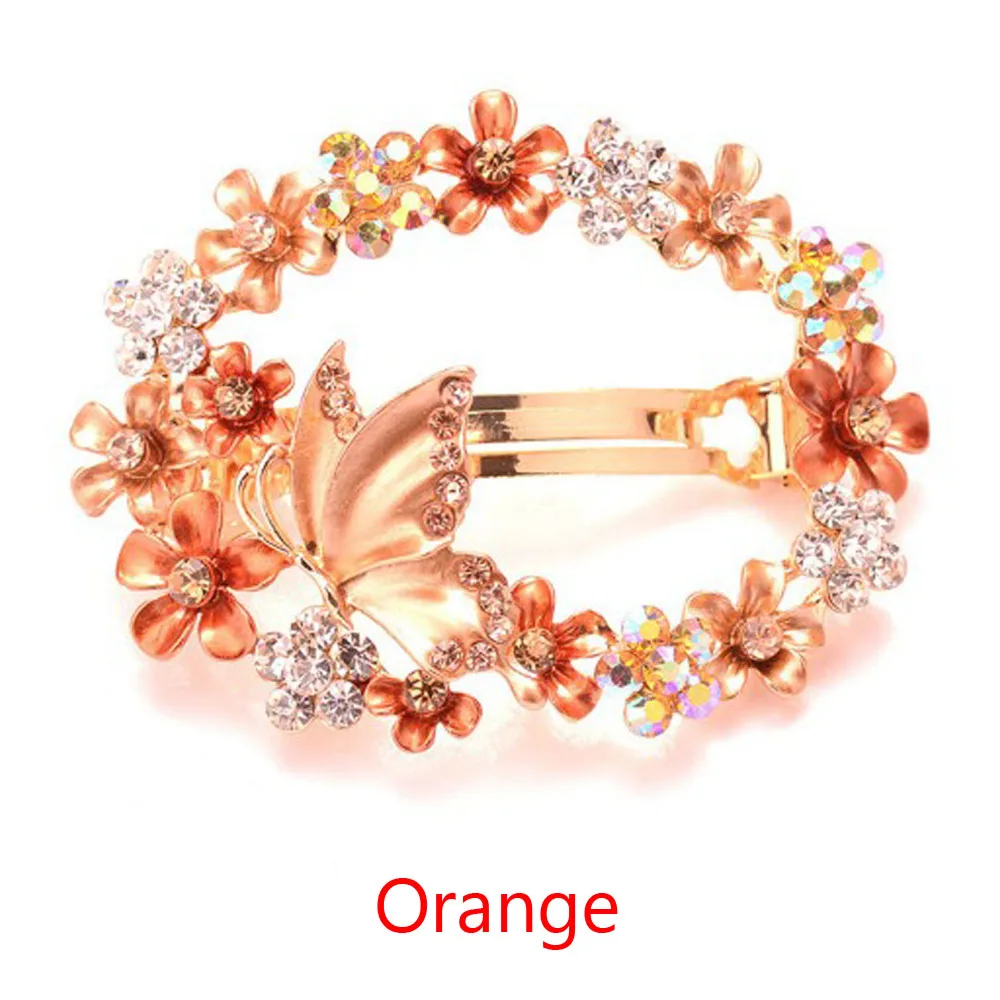 Orange 1 шт. модный разноцветный окрашенный кристалл бабочка цветок полый женская заколка для волос горный хрусталь шпильки аксессуары для укладки волос - Цвет: Orange