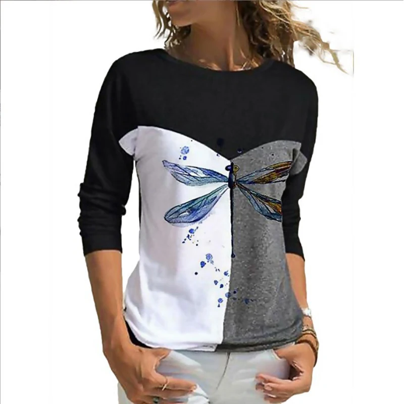 Женская свободная блузка с круглым вырезом и длинными рукавами - купить по