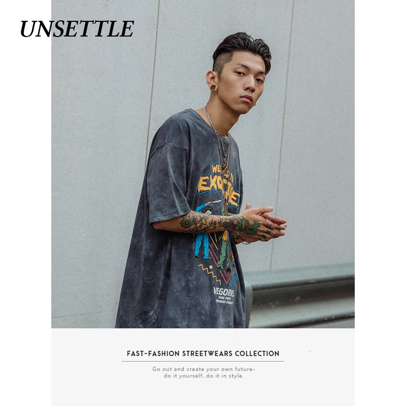 UNSETTLE Harajuku футболка с забавным принтом Японская уличная одежда хип-хоп