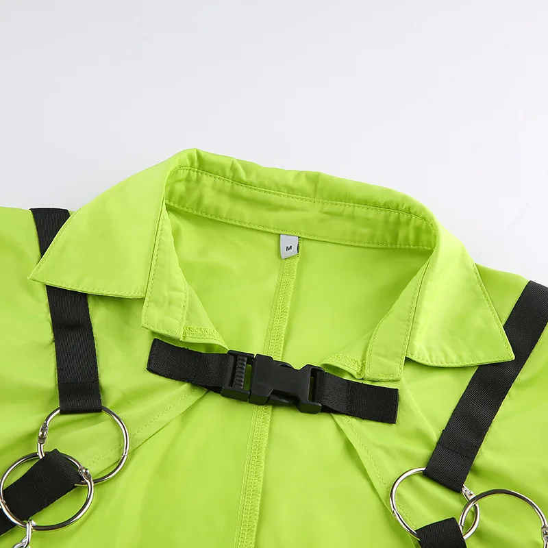 

YYXZ Autumn Jackets Fashion Contrast Color Patchwork Chain Bag Buckles Half Sleeve SML Thin Fabric Woman Casual Short Jacket