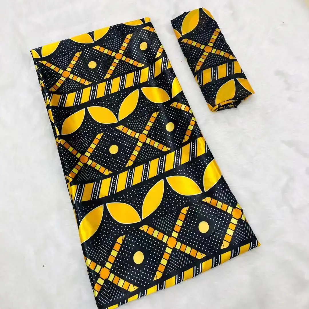 

African Silk Print Satin Ankara Fabric Nigerian Tissue High Quality Soft Silk with Chiffon Set 4+2 yards/pcs b111-18