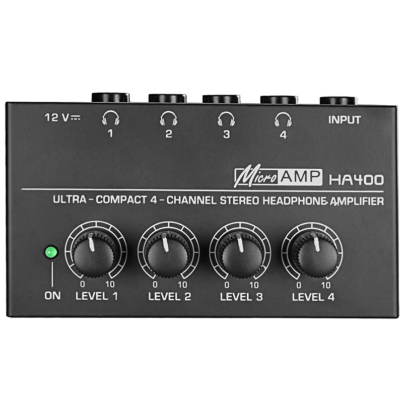 

Ultra-Compact 4 Channels Mini Stereo Headphone Amplifier With DC12V Power Adapter Black/Silver For Studio And Stage Applications