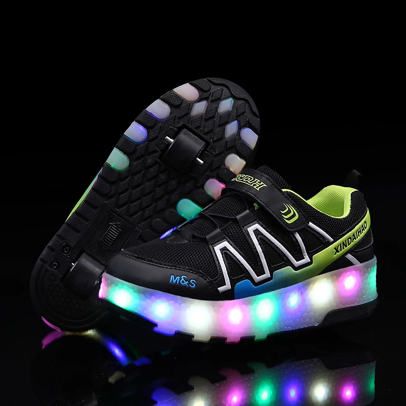 Светящиеся кроссовки с двумя колесами; USB зарядка; Светодиодный светильник; Обувь для катания на роликах; Детская обувь; Обувь для мальчиков ... от AliExpress WW