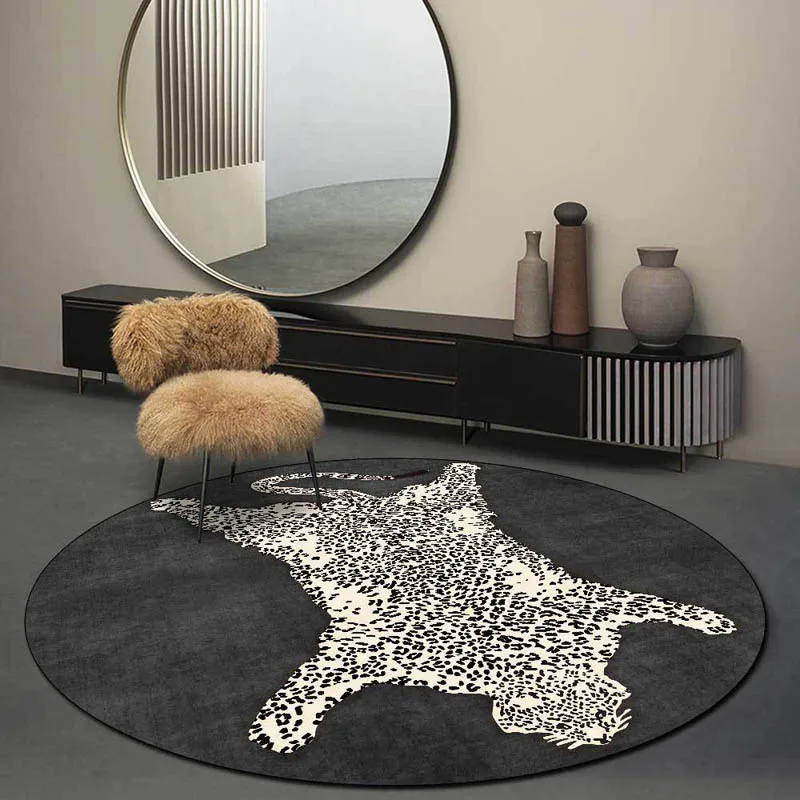 

Nordic Round Rugs and Carpets for Home Living Room Leopard Pattern Fleece Fabric Bedroom Rugs Anti Slip Floor Mat Parlor Carpet