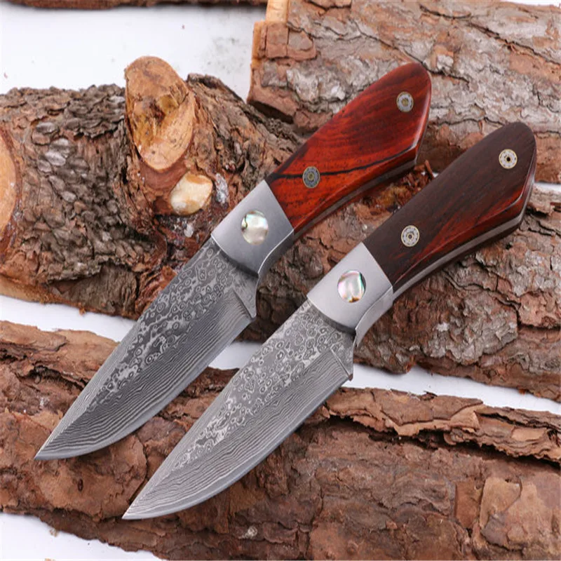 Folding Knife Fx Hunting In Damascus Bright Red Acid Branch Wood+Natural Abalone Hnadle Survivcial Survival Kitchen EDC Tool | Инструменты