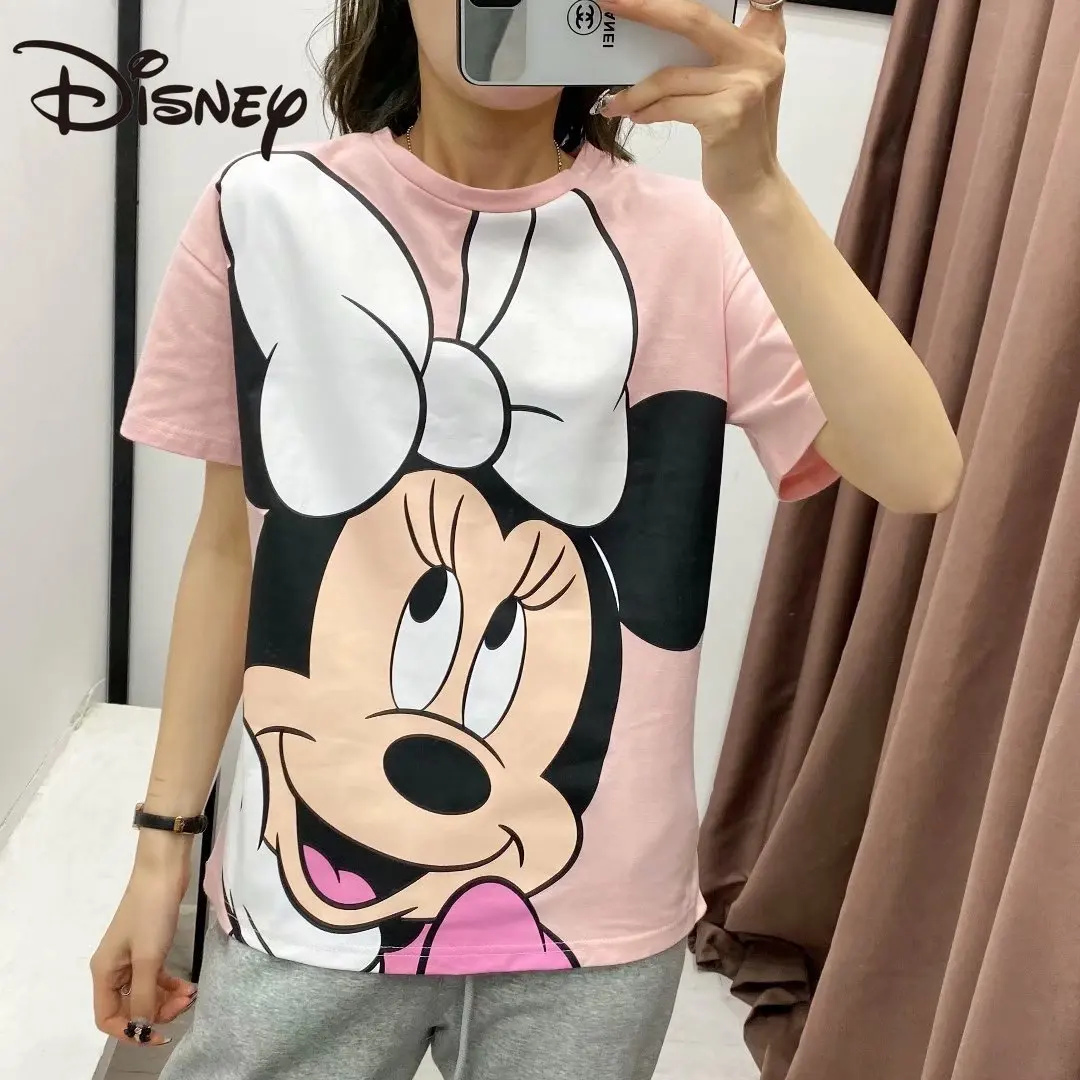 

Disney's new all-around round neck short sleeve Mickey Mouse Minnie print loose and slim T-shirt for women's wear