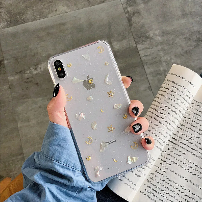 Роскошный прозрачный чехол с блестками для Iphone X Xs Max Stars Moon мягкий силиконовый 6s 7