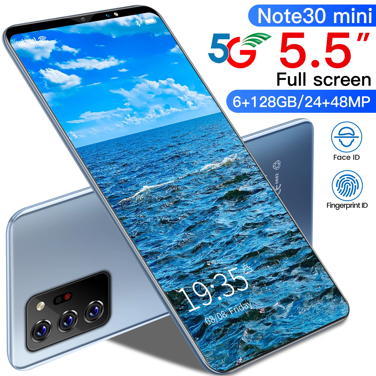 

2021 Hot Sale Note30 Mini 10Core 6+128GB 5.5Inch 24MP+48MP Global 5G LTE Bands Finger Face Unlock Dual SIM 4800MAH Android