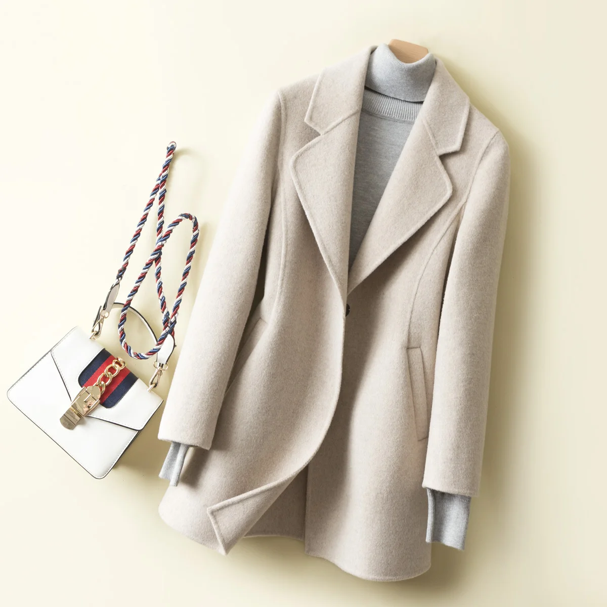 

Autumn and winter 2021 new Korean double-sided cashmere coat women's slim suit collar double-sided tweed coat