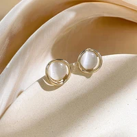 925 silver needle korea simple temperament elegant atmosphere cool wind net red cats eye round earrings
