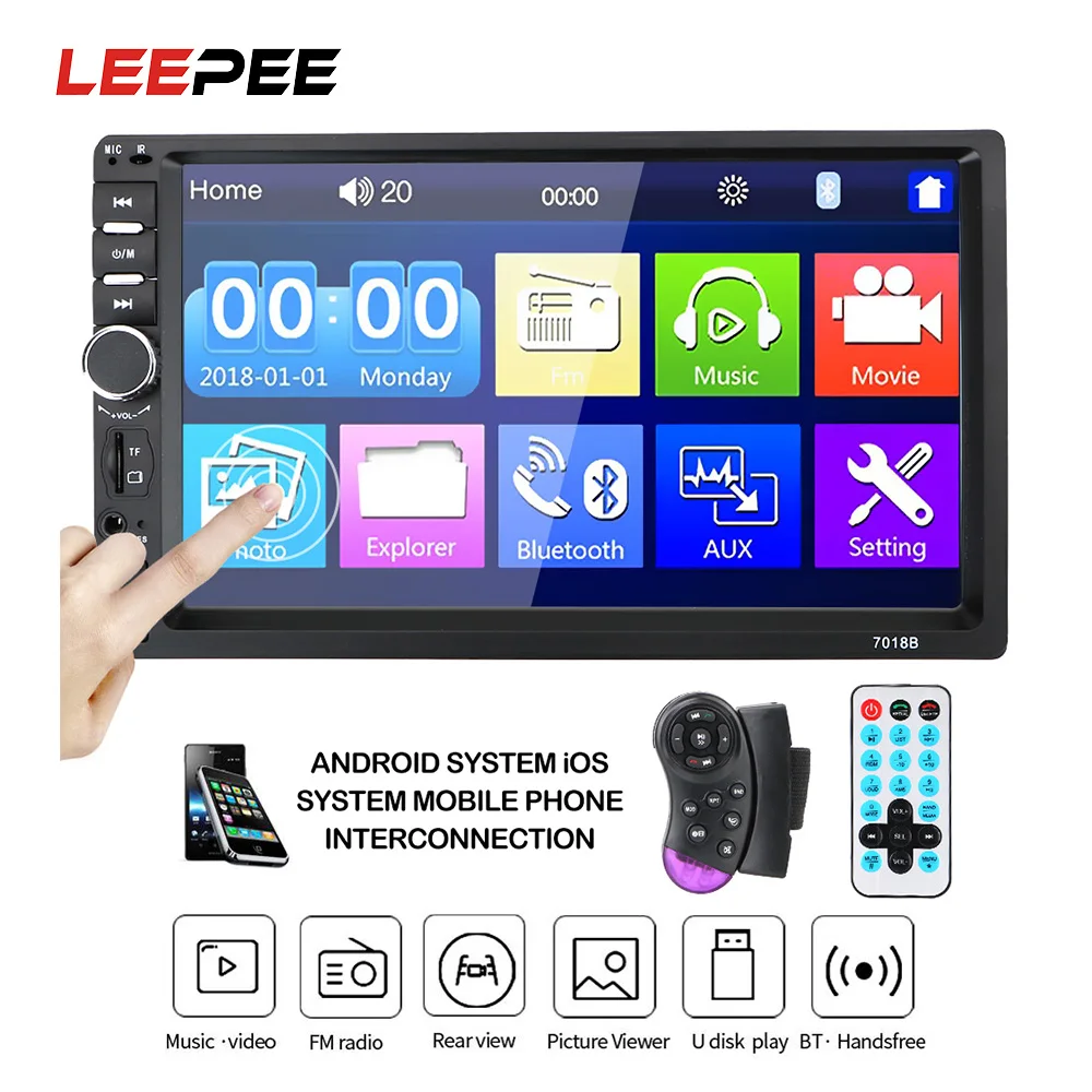 

Автомагнитола LEEPEE 2 Din 7010B /7012B/7018B, мультимедийный проигрыватель с 7 "MP5/FM экраном, HD дисплеем заднего вида