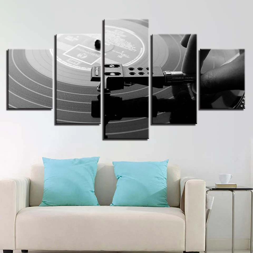 Плакаты рамки для гостиной HD печать 5 панелей музыка DJ консоль вертушки