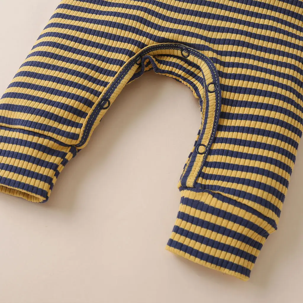 

Autumn Newborn Baby Striped Romper Winter Infant Baby Boy Girl Long Sleeve Round Neck Ribbed Jumpsuit Casual Baby Set 0-18M