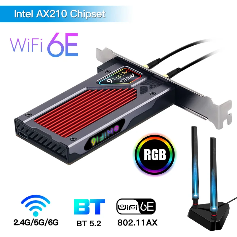 

AX3000RGB Wi-Fi 6 PCIe Wi-Fi карта для ПК, игровой настольный компьютер для Bluetooth5.2, двухдиапазонный 802.11AX, беспроводной адаптер стандарта RGB с подсветкой