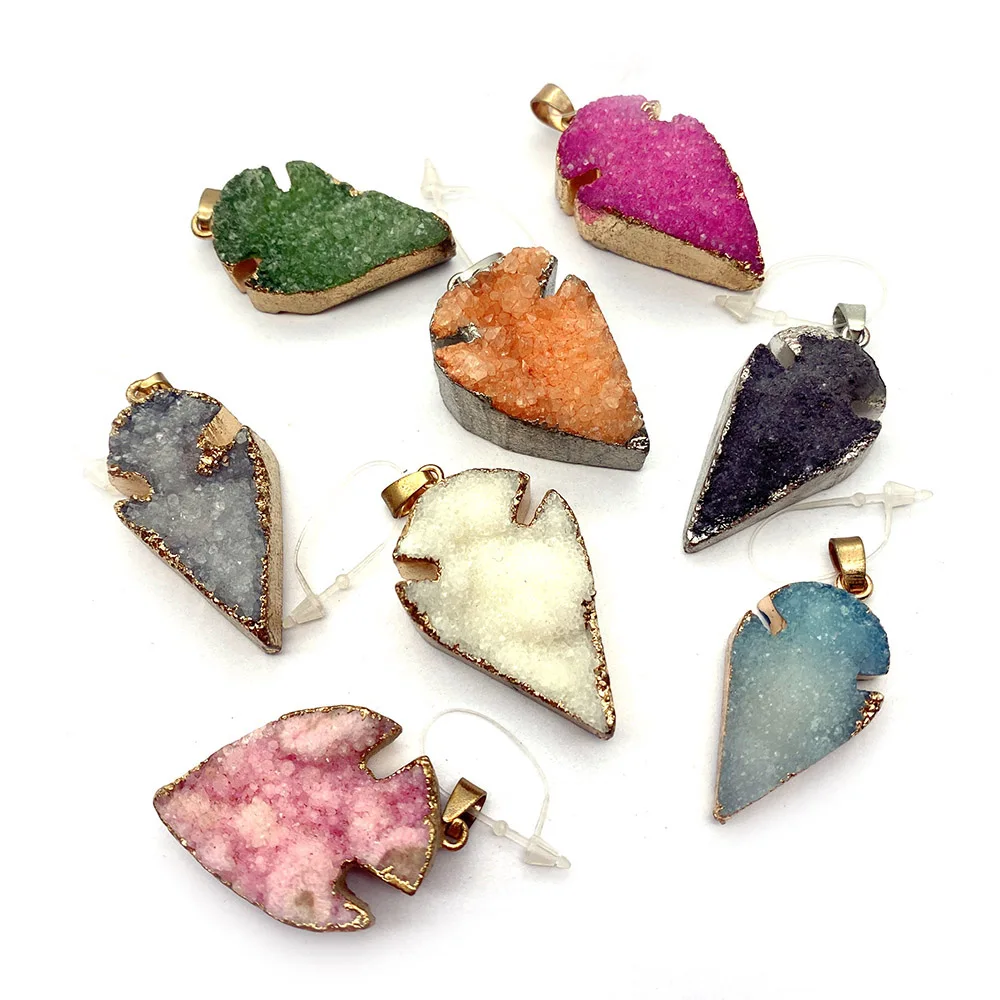 

1pcs Crystal Pendant Black White Cone Arrow Shield Shape Plating Charms DIY Necklace Accessories Jewelry Making Natural Stone