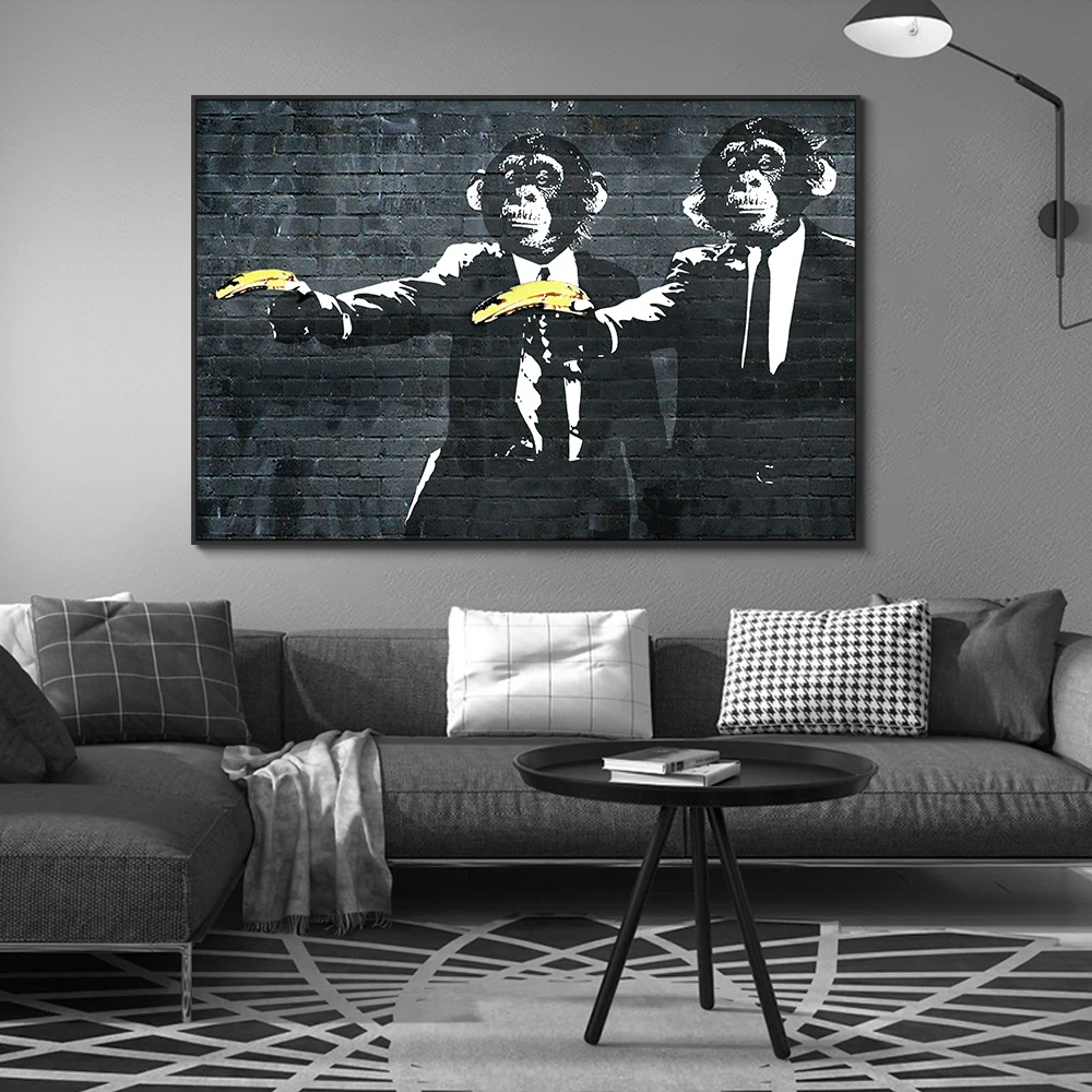 

Graffiti Art Animals Funny Monkeys With Banana Canvas Paintings On The Wall Posters And Prints Wall Art Pictures Kids Room Decor