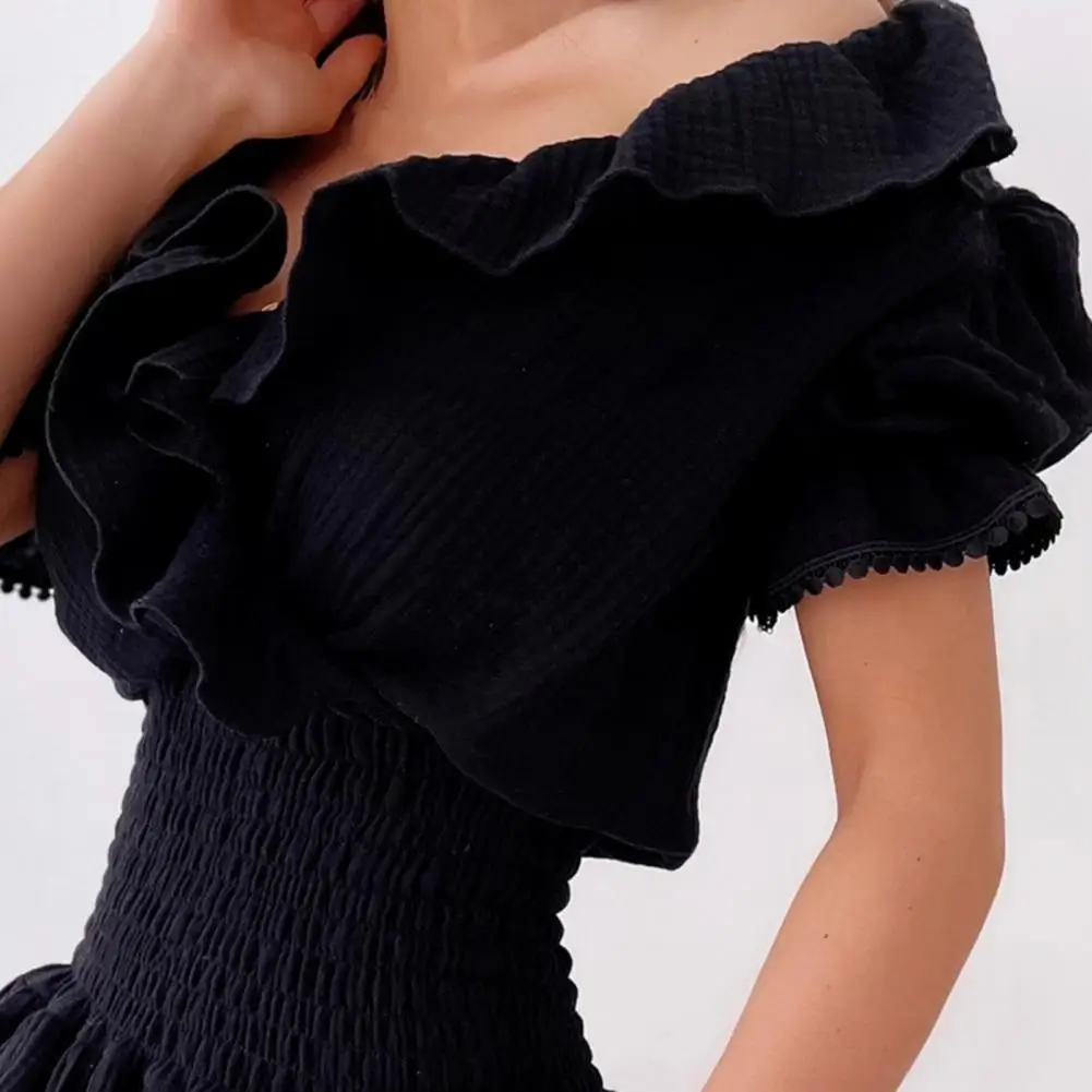 

Summer Women Mini Dresses Sexy V-neck Elastic Waist Ruffled Short Sleeve Mini Cake Dress Summer Party Beach Zomerjurk