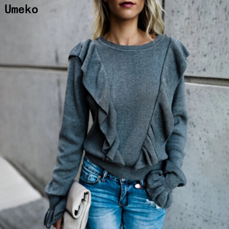 Umeko/осенний кардиган с воланами женский милый свободный зимний свитер