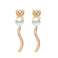 bettyue suitable for maiden gold cute bear above pearl with long charming tails lovely earring gathering recalling naive time