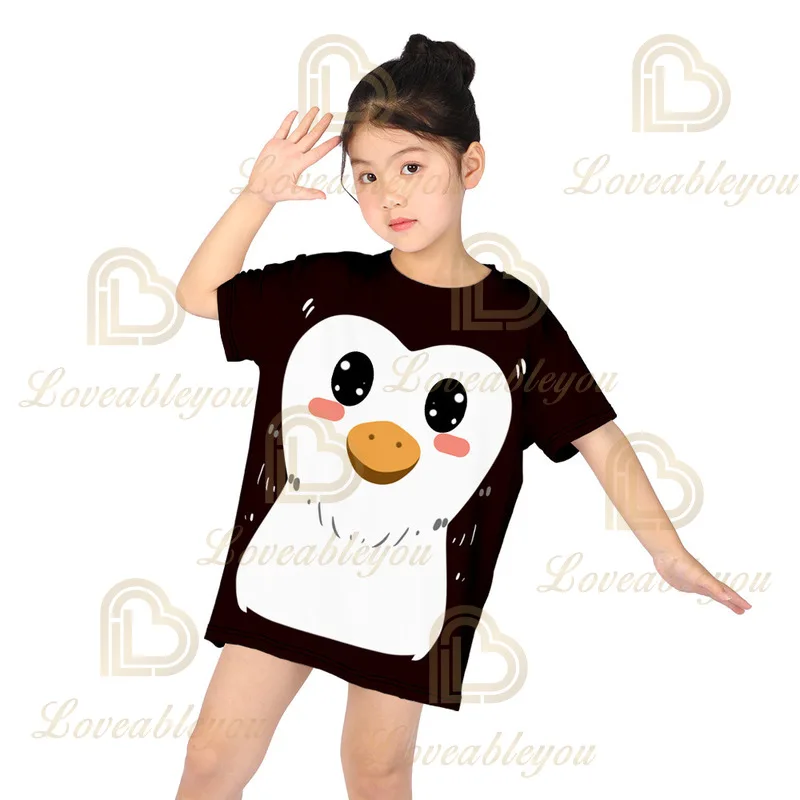 

Fashion Teenage Girl Animal Cartoon Long T-shirts Summer Clothes for Girls Kids Shorts Sleeve Tops Kids Tshirt Tees